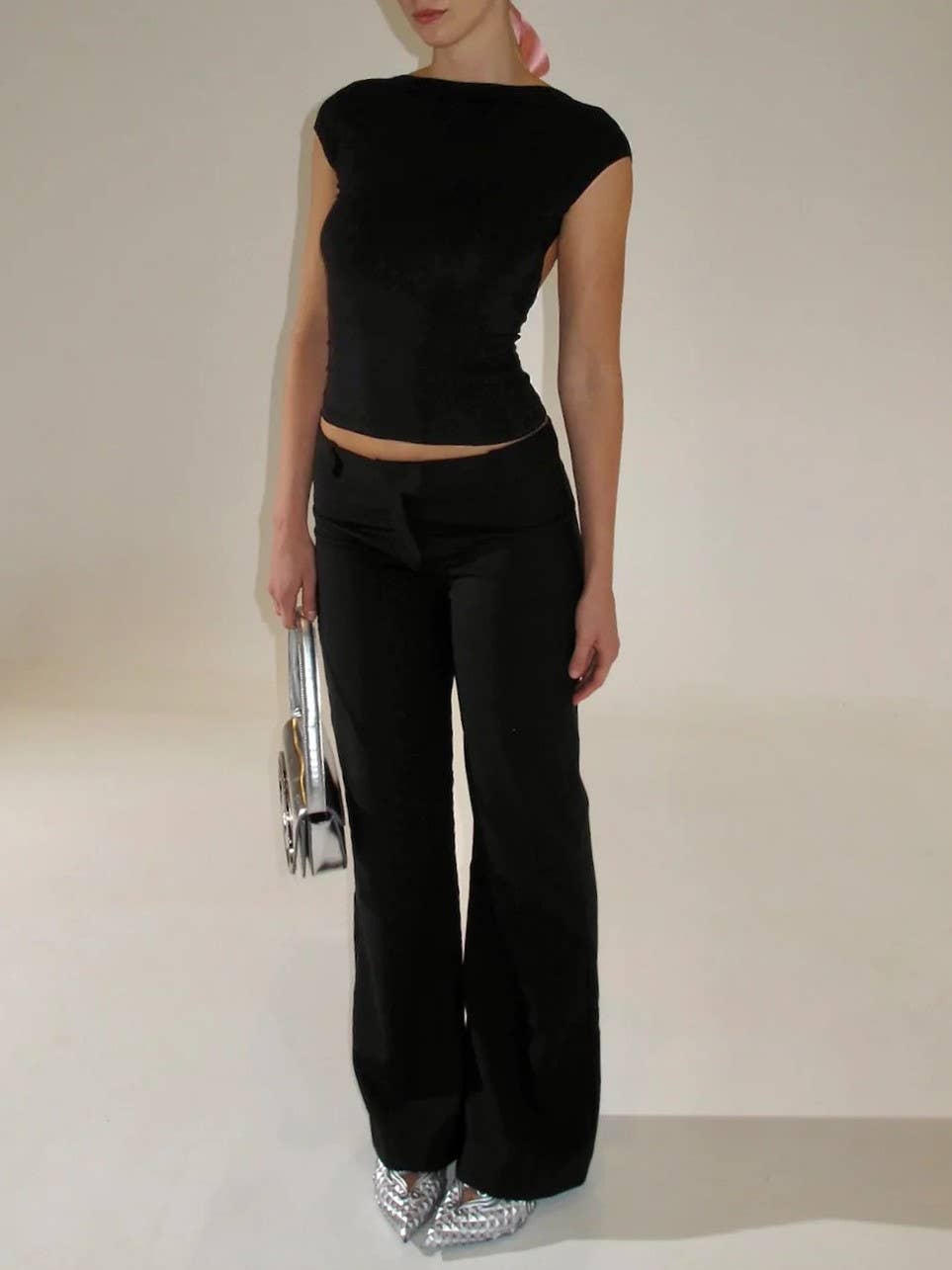 Porsha Cap Sleeve Backless Shirt -Black